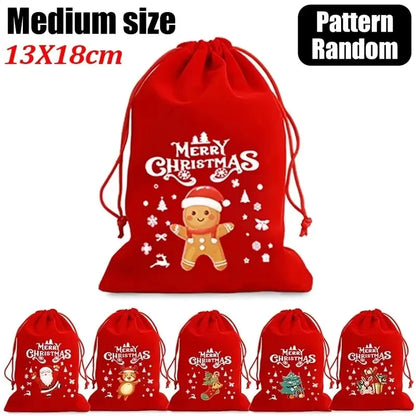 1/30pcs Christmas Gift Bags Red Velvet Drawstring Pouch Bulk Santa Candy Packaging Snack Wrapping Bag Wedding Party Favors Decor