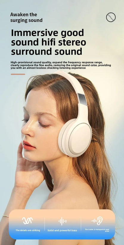 Bluetooth 5.3 Headphones 3.5mm Wired Headsets Over Ear Gaming Earphones Foldable Wireless Earphones with Mic TF/AUX Music Play