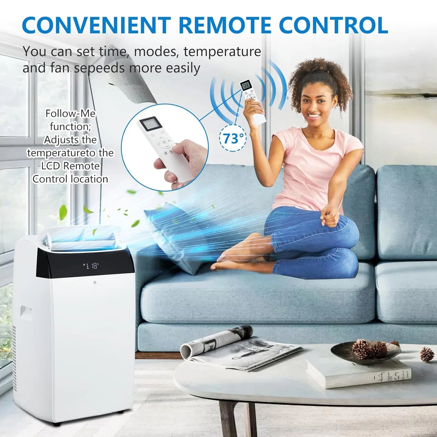 14000 BTU Portable Air Conditioners, 3-In-1 Free Standing Cooling AC Unit With Fan, Dehumidifier, Remote Control, Sleep Mode