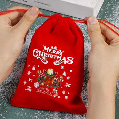 20/1Pcs Red Christmas Velvet Bags Drawstring Santa Gift Pouch Candy Snack Wrapping Bag Christmas Wedding Party Favors Decoration