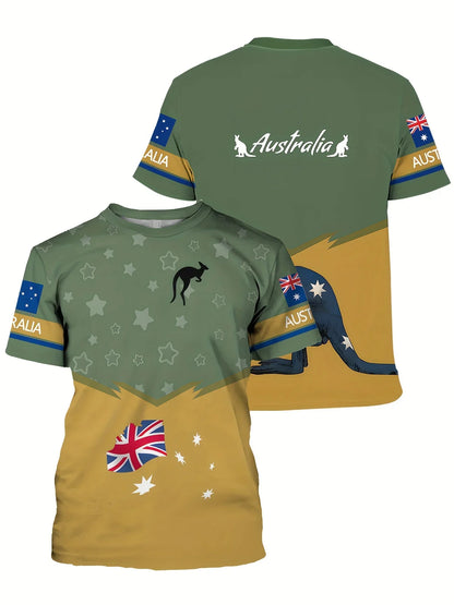 Men's T-Shirt Australia Flag Kangaroo Graphic 3D Printed T-shirts Casual Short Sleeve Tee For Unisex Oversized Clothing Men Tops
