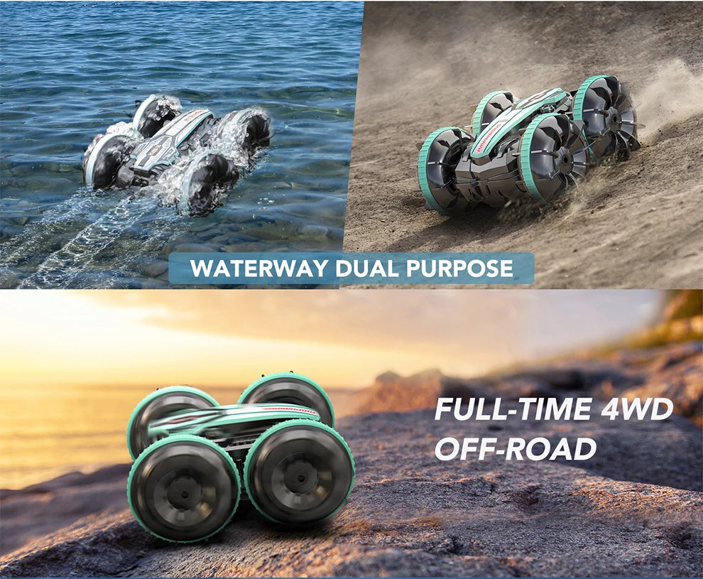 Remote Control Car 2.4G Rc Boat Waterproof Controlled Amphibious Stunt Car 4WD All Terrain Beach Pool Toys for Boys Girls Gift