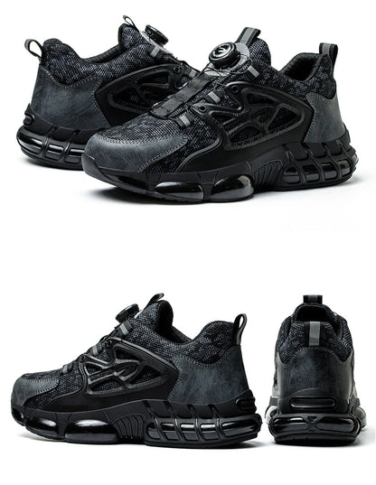 Slack-stab-proof work shoes with elastic buttons and lace-up