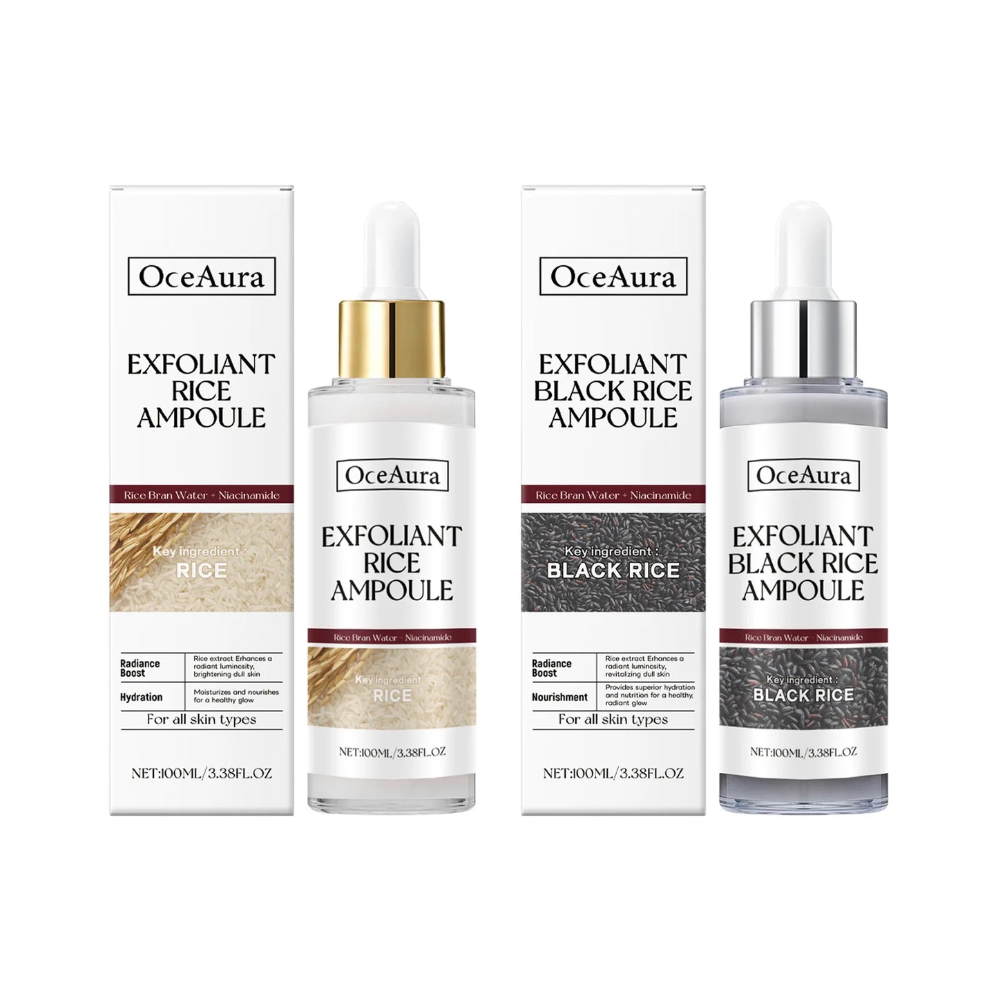 OceAura Exfoliating Facial Serum for Cleaning Pores Remove Dead Skin Blackhead Remover Oil Control Exfoliant Rice Ampoule 100ml