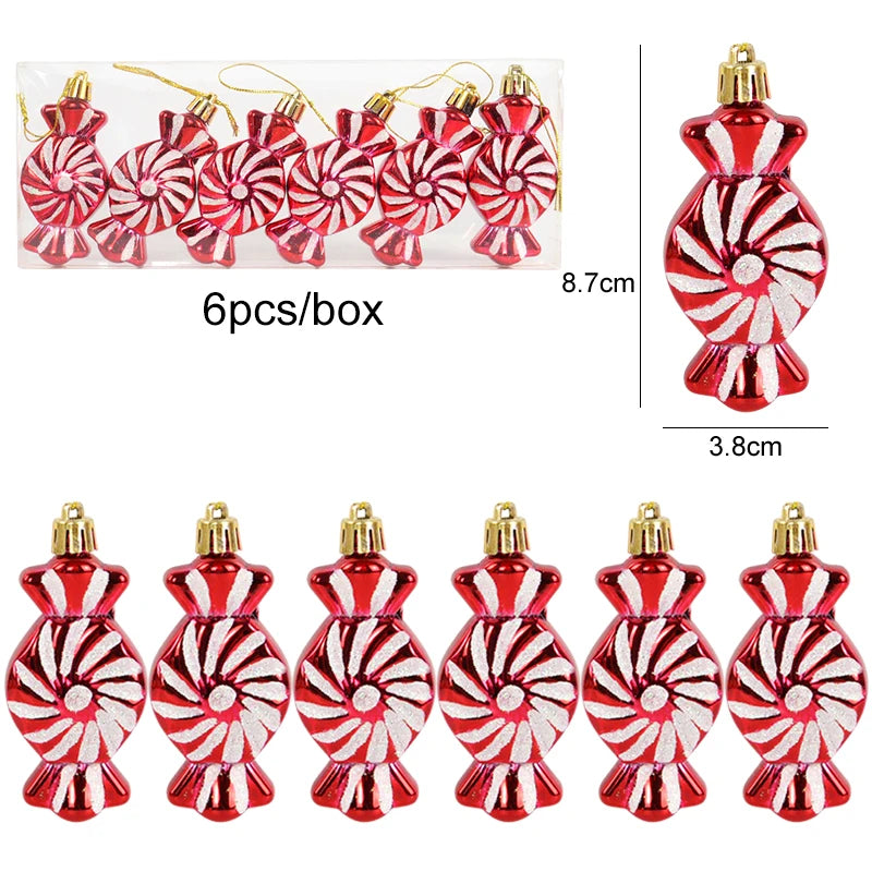 6pcs/box Christmas Tree Pendant Red Star Candy Snowflake Xmas Ball Ornament New Year 2025 Home Decoration Noel Gift Navidad 2024