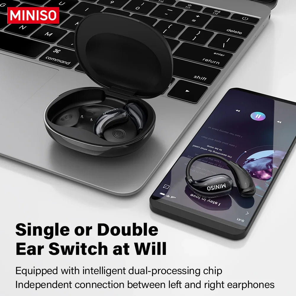 Miniso MS189 AI Translation Bluetooth Earphones Sports Wireless Headset LCD Color Touch Screen 8-Hour Battery Life Stereo Bass