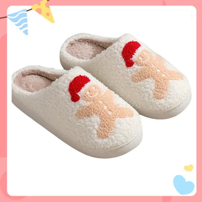 Christmas Women Warm Fashion Slippers Men Cute Santa Claus Embroidery Pattern Slides Couples Furry Sandals Family Plush Shoes