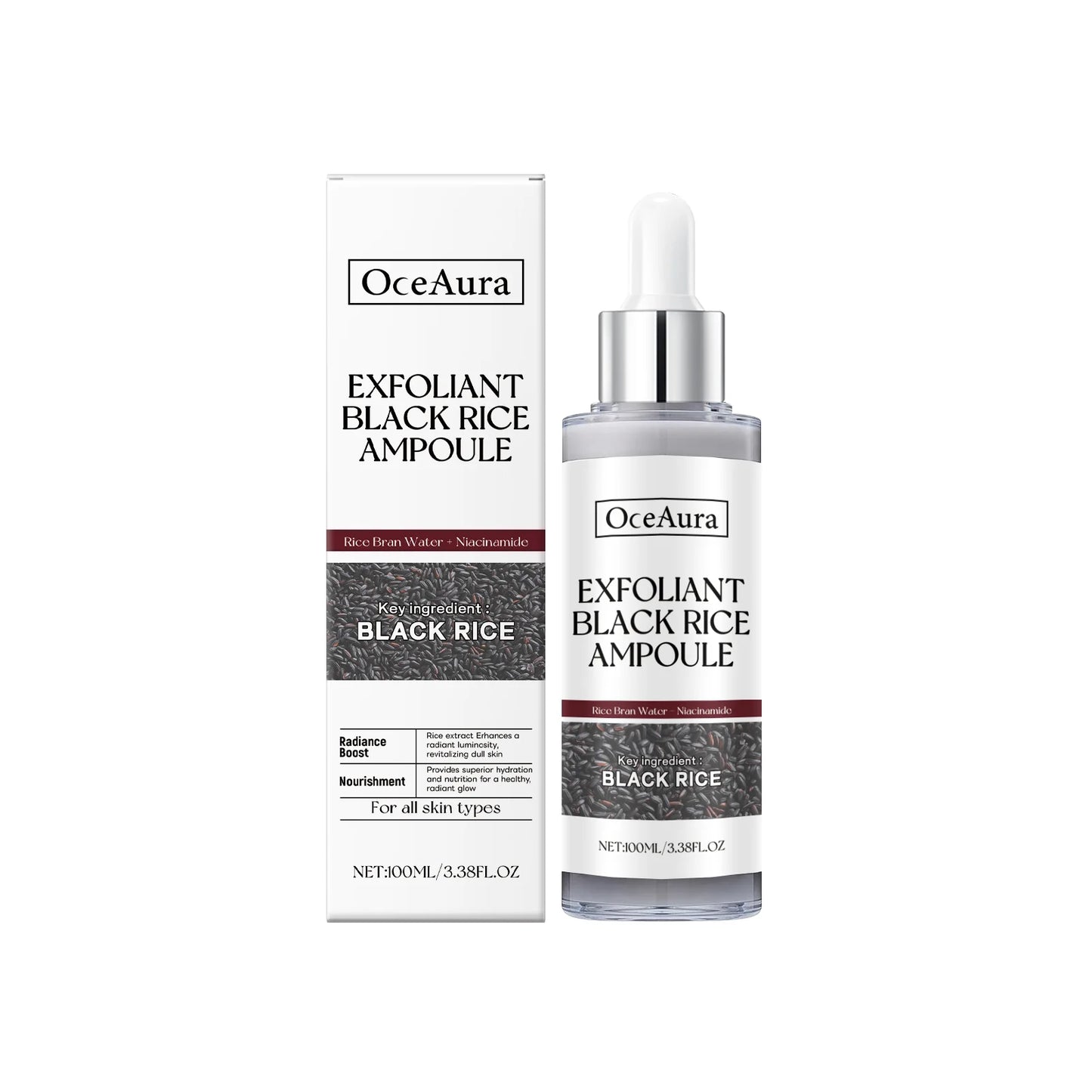 OceAura Exfoliating Facial Serum for Cleaning Pores Remove Dead Skin Blackhead Remover Oil Control Exfoliant Rice Ampoule 100ml