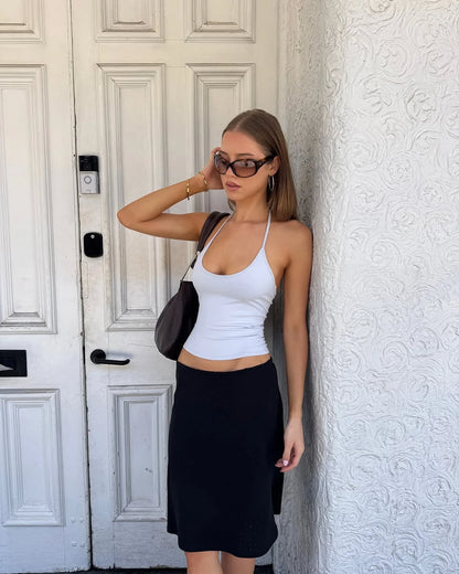 Tank Baby Blue Thin Strap Halter Small U-Neck Vest White Sexy Women's Summer Short Top