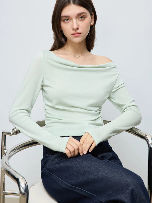 Women's Slim Fit Wool Blend Long Sleeve Top – Spring Office Style