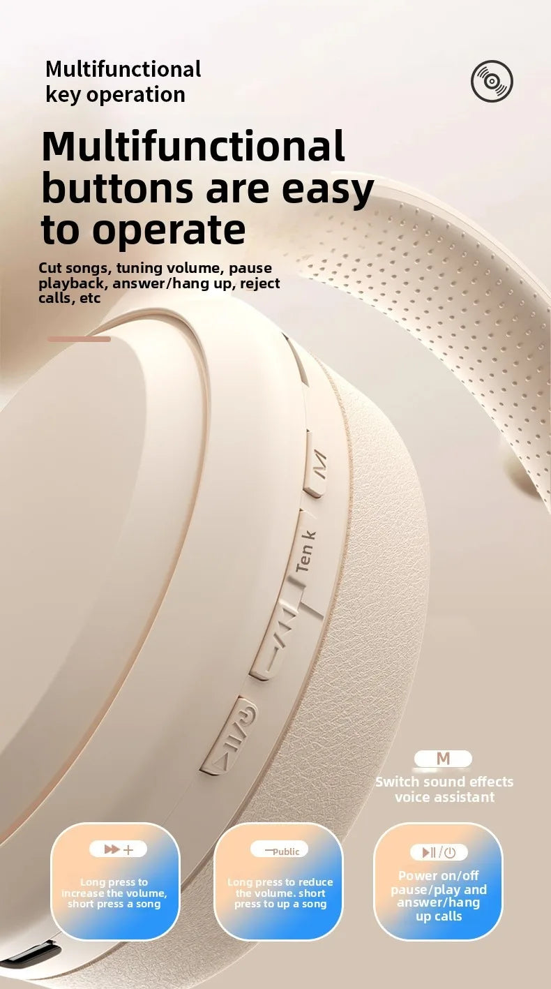 Bluetooth 5.3 Headphones 3.5mm Wired Headsets Over Ear Gaming Earphones Foldable Wireless Earphones with Mic TF/AUX Music Play