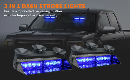 2 in 1 LED Emergency Strobe Lights for Vehicles Front/Rear Windshield with Suction Cups,Dash Deck Safety Flashing Hazard Warning