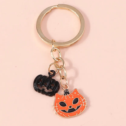 Aihua Gold Color Fashion Halloween Keychain Enamel Creepy Ghost Spider Mummy Pumpkin Keychains Keyring for Women Halloween Night
