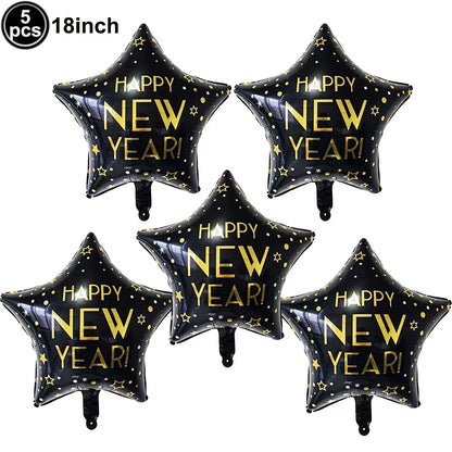2026 New Years Eve Decoration Happy New Years Star Champagne Cups Wine Bottle Foil Balloons Happy New Years Eve Party Supplies