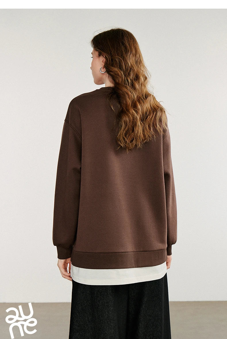 TOYOUTH Women Hoodies Sweatshirt 2025 Autumn New Plush Flower Printed Contrasting Color Splicing Fake Two Piece Cotton Pullover