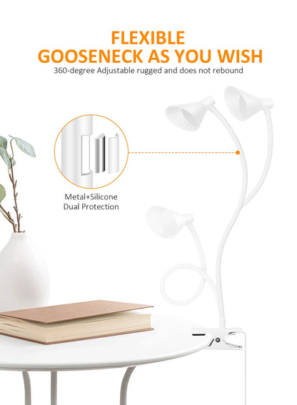Reading Light, USB Clamp Lamp for ChildReading Book in Bed at Night, LED Small DeskLamp with Adjustable Gooseneck Clip