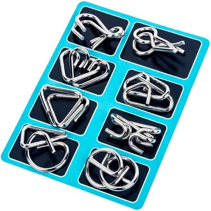 8PCS Set Metal Montessori Puzzle Wire IQ Games Rompecabezas 3D Casse Tete Brain Teaser Intellectual Toys For Kids Adults