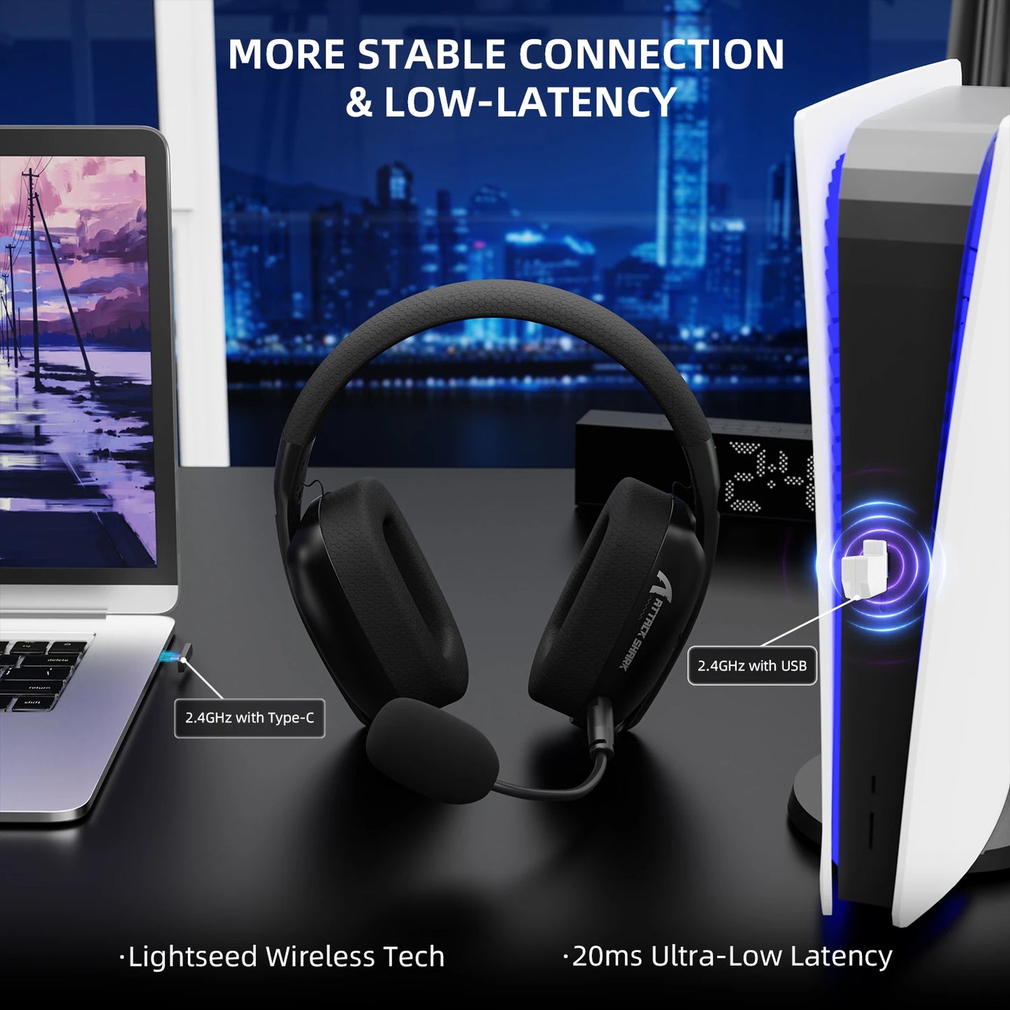 Attack Shark L80Pro Gaming Headphones 2.4G Bluetooth Connection Mode,Dual-microphone Design,Ultra-light Body,Soft Ear Cups