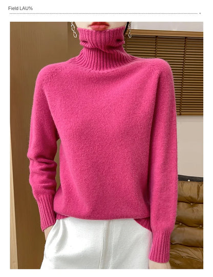 Women's Clothing New Fashion Autumn And Winter Merino Wool Pullover Solid Color Long Sleeve Basic Thermal Top 100% Wool Sweater