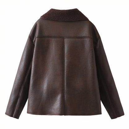 2024 Autumn New Women's Clothing Style Fashionable and Versatile Flip Collar Fur Integrated Double sided Jacket Coat