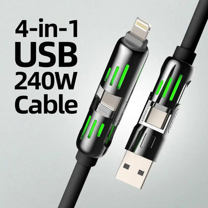 4-in-1 Fast Charging Cable 240W – USB-C, Lightning, USB-A
