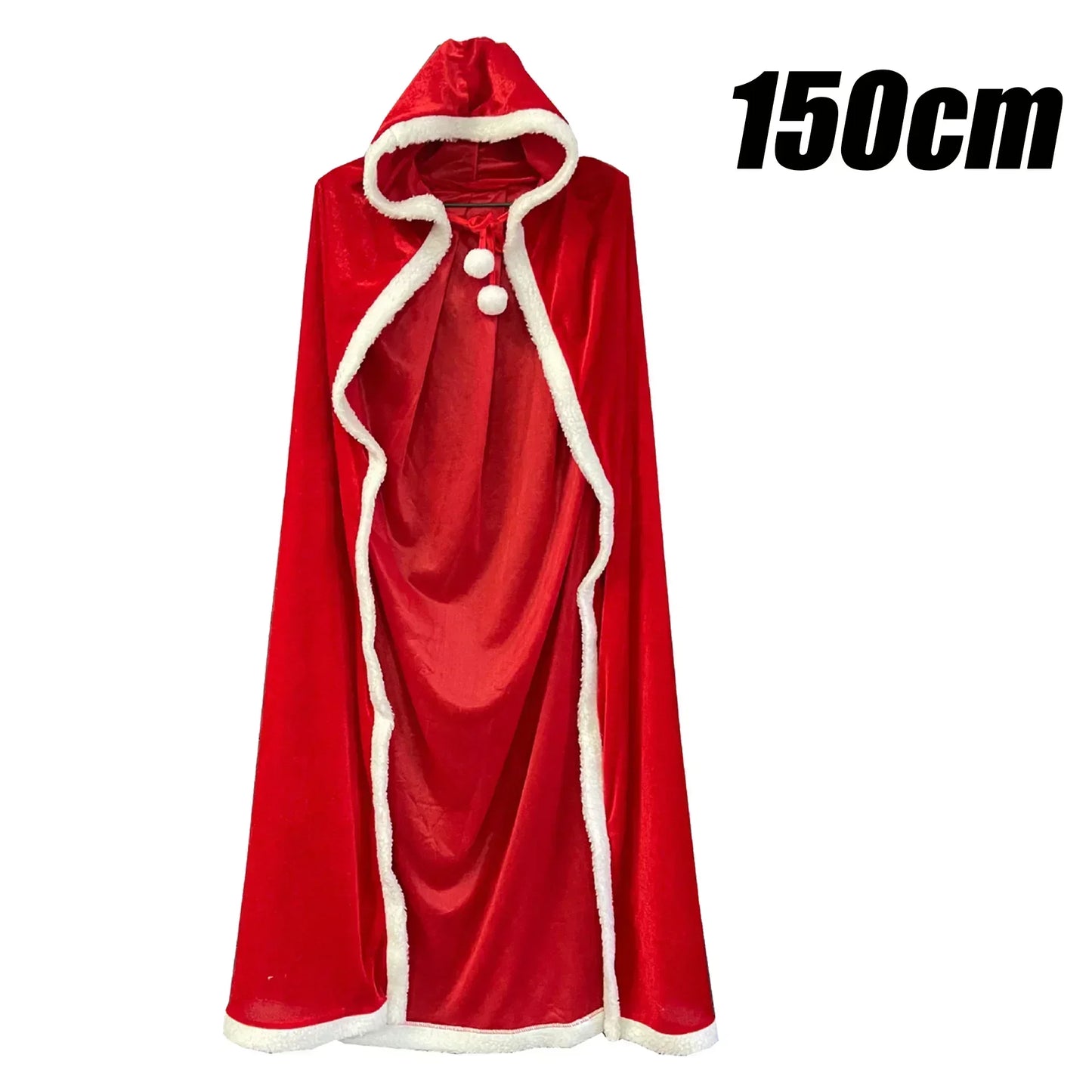 Christmas Shawl Cape Hooded Santa Claus Costume Red with Hat Cosplay Winter Warm Coat Holiday Performance Outfit Party Dress