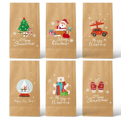 8pcs/12pcs Kraft Paper Candy Cookie Bag Santa Claus Snowman Christmas Gift Packing Bags Xmas Navidad Party Decor Supplies