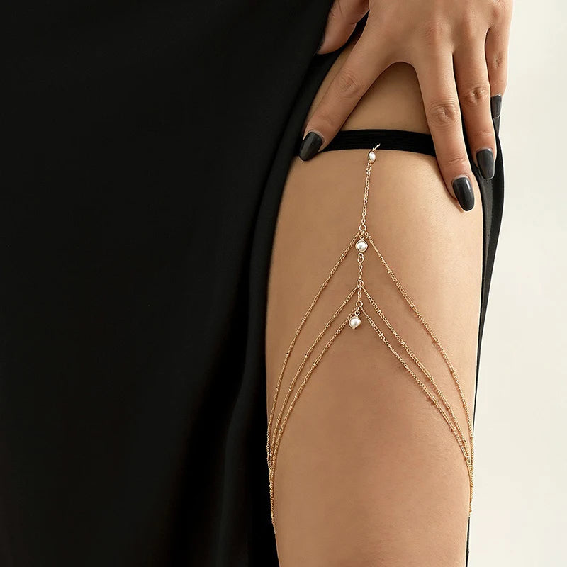 2024 New Women Bohemian Thigh Chain Simple Star Body Chains for Women Double-layer Metal Bodychain Fashion Thigh Jewelry Leg Cha