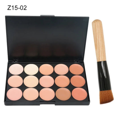2pcs 15-color Professional Concealer with Brush,Face Makeup and Contouring Dark Circles Acne Mark Brightening Waterproof Sweat