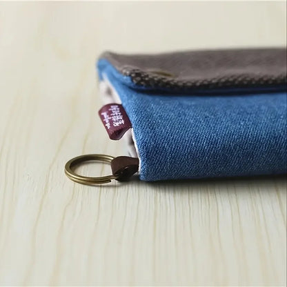 Women's Handmade Fold Fabric Wallet Simple Color Contrast Short Zipper Purses Cartoon Coin Purse Card Holder Key Organizer