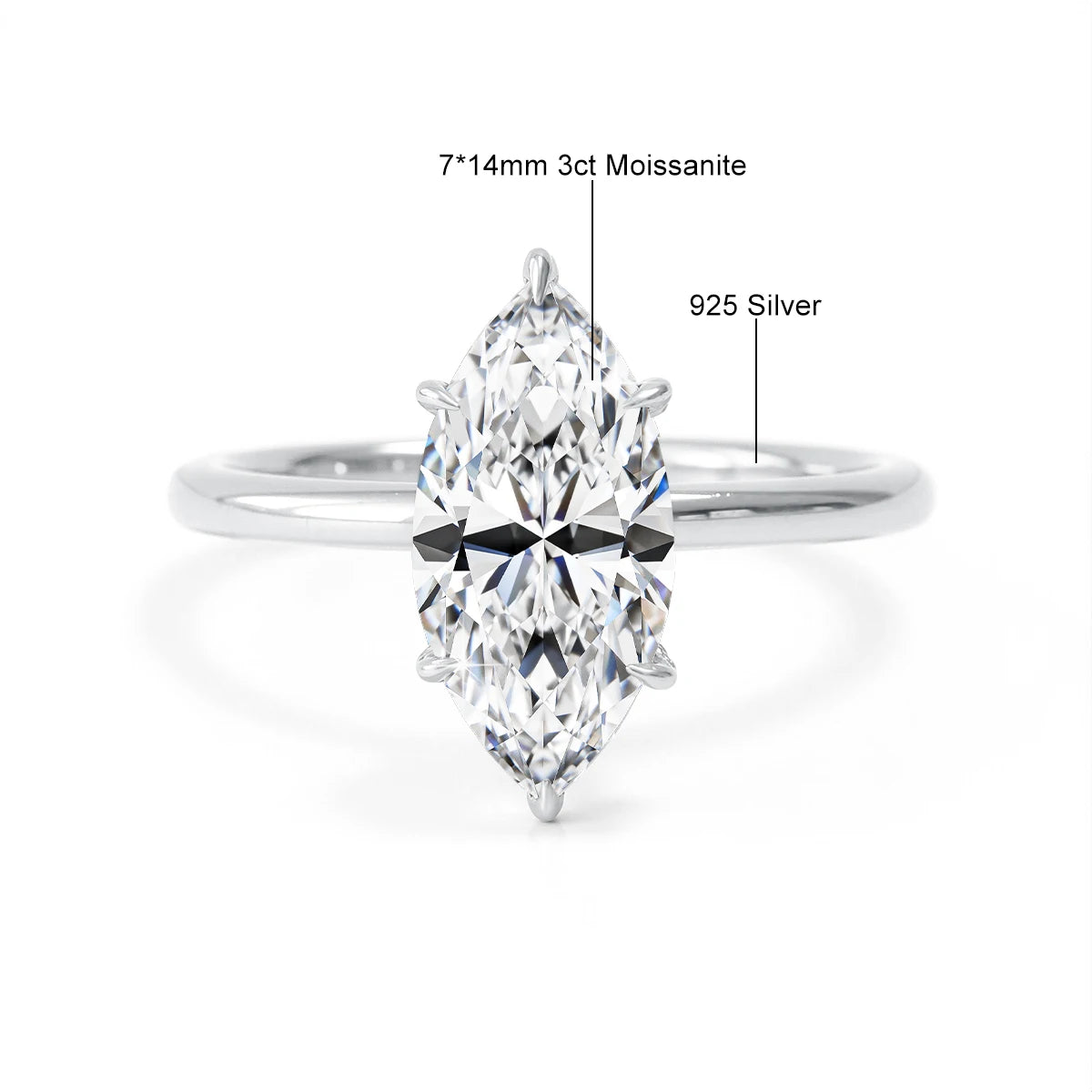 With GRA Certificate 3CT Marquise Moissanite Rings for Women 925 Silver Thin Ring Engagement Wedding Accessories Jewelry