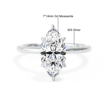 With GRA Certificate 3CT Marquise Moissanite Rings for Women 925 Silver Thin Ring Engagement Wedding Accessories Jewelry
