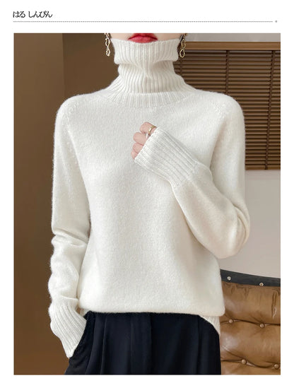 Women's Clothing New Fashion Autumn And Winter Merino Wool Pullover Solid Color Long Sleeve Basic Thermal Top 100% Wool Sweater