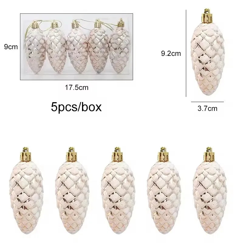 5Pcs Christmas Painted Pine Cone Balls Hanging Pendants Merry Christmas Tree Decoration for Home Xmas Ornament Gift 2024/2025