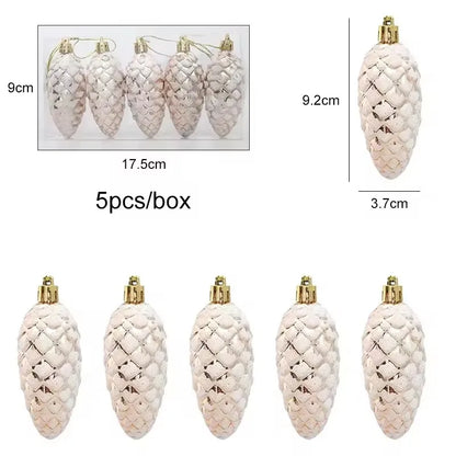 5Pcs Christmas Painted Pine Cone Balls Hanging Pendants Merry Christmas Tree Decoration for Home Xmas Ornament Gift 2024/2025