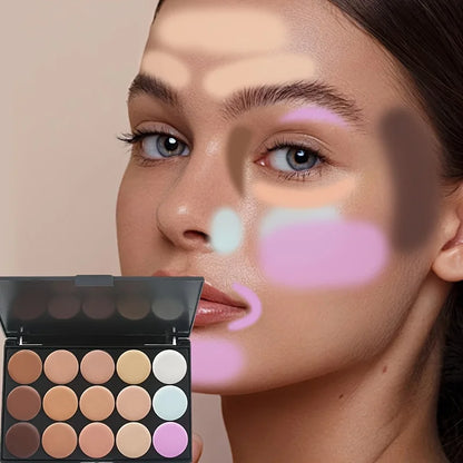 2pcs 15-color Professional Concealer with Brush,Face Makeup and Contouring Dark Circles Acne Mark Brightening Waterproof Sweat