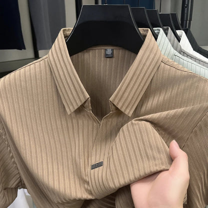 Men’s Breathable Ice Silk Stripe Polo Shirt – Summer Casual