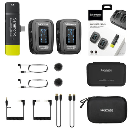 Saramonic Blink500 Pro Wireless Lavalier Microphone for iPhone Android PC Computer DSLR Cameras Youtube Recording Streaming Vlog