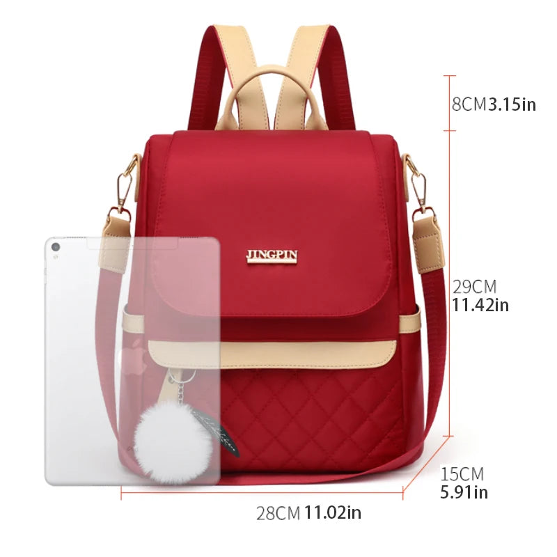 Fashionable women's backpack, adjustable shoulder straps, multiple back styles, zipper closure, polyester lining, suitable for v