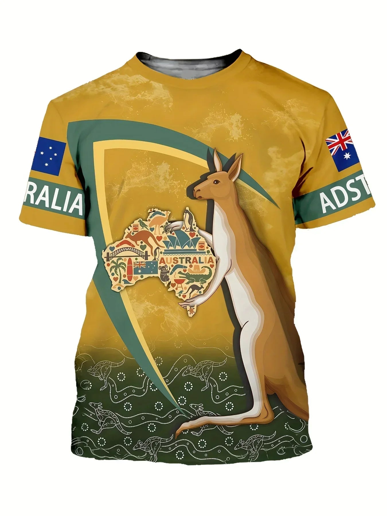 Men's T-Shirt Australia Flag Kangaroo Graphic 3D Printed T-shirts Casual Short Sleeve Tee For Unisex Oversized Clothing Men Tops