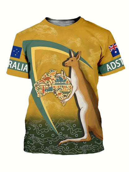 Men's T-Shirt Australia Flag Kangaroo Graphic 3D Printed T-shirts Casual Short Sleeve Tee For Unisex Oversized Clothing Men Tops