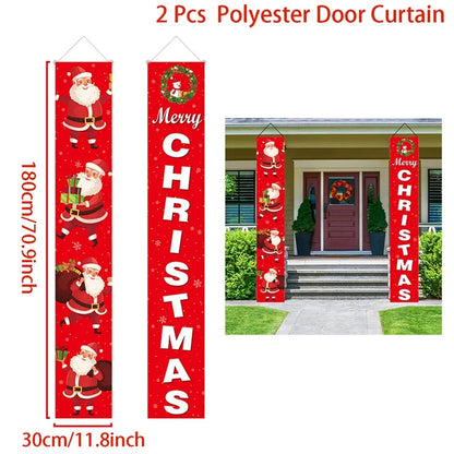 Merry Christmas Door Banner Decoration 2025 Christmas Decor for Home Xmas Hanging Ornaments Navidad Noel Gifts New Year 2026