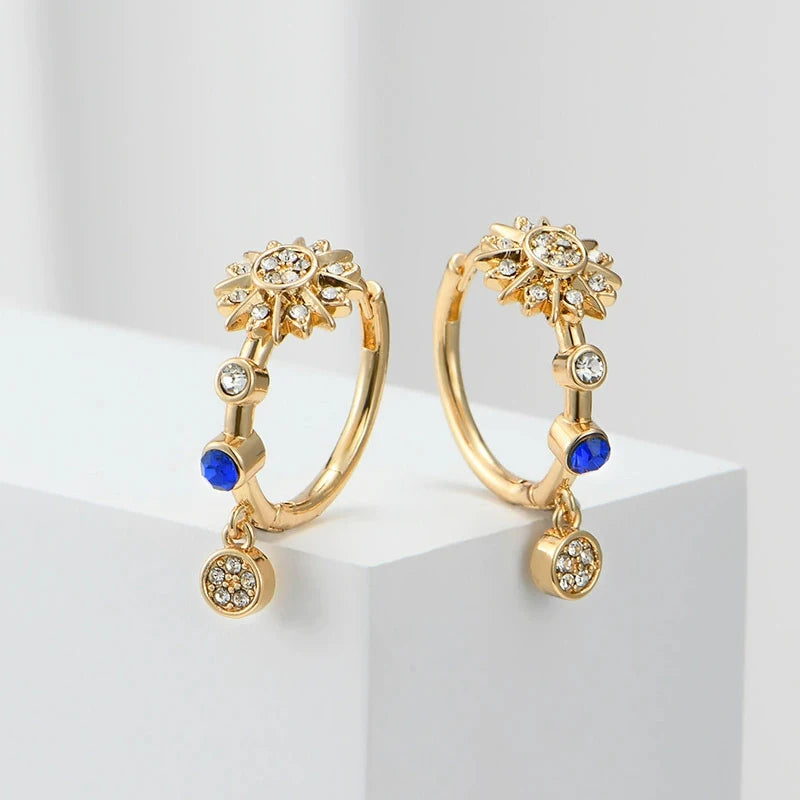 Sun & Moon Crystal Hoop Earrings – Romantic Gift for Women