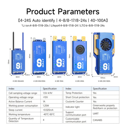 Daly BMS Smart Lifepo4 8S BMS Wifi Active Balancer 1A Current BMS 4S 12V 16S 48V Bluetooth 40A 60A 80A 100A 150A 200A Li-ion CAN