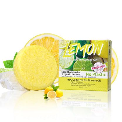 J+60g Nature Plant Lemon Solid Shampoo Refreshing Oil Control Shampoo Bar Extraction Dandruff Shampoo Vegan Soap