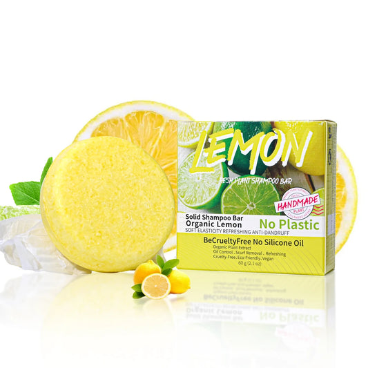 J+60g Nature Plant Lemon Solid Shampoo Refreshing Oil Control Shampoo Bar Extraction Dandruff Shampoo Vegan Soap