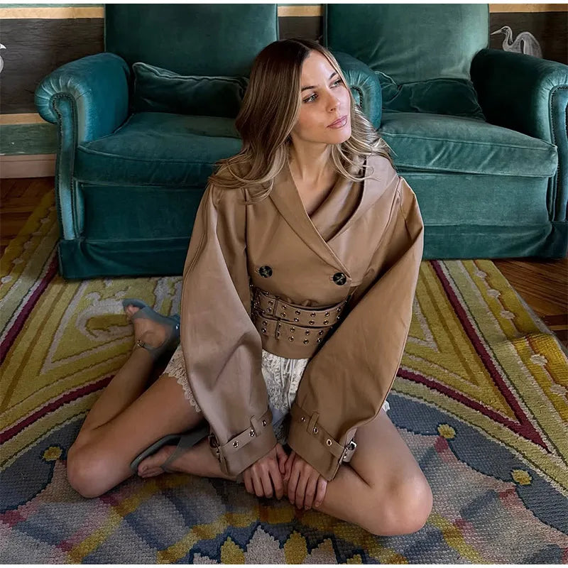 Double-Buckled Belted Hooded Trench Coat Oversized Long Sleeve Maxi 2025 Autumn Edgy Women Outerwear Fashion Trendy Lady Jacket