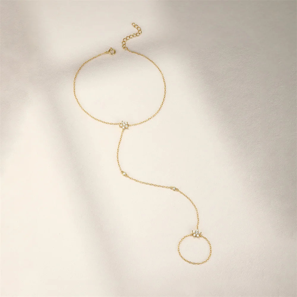 Aide 925 Sterling Silver Fine Jewelry Geometric Lucky Flower CZ Sparking Zircon Bracelets For Women Hand Chain Bracelets Jewelry