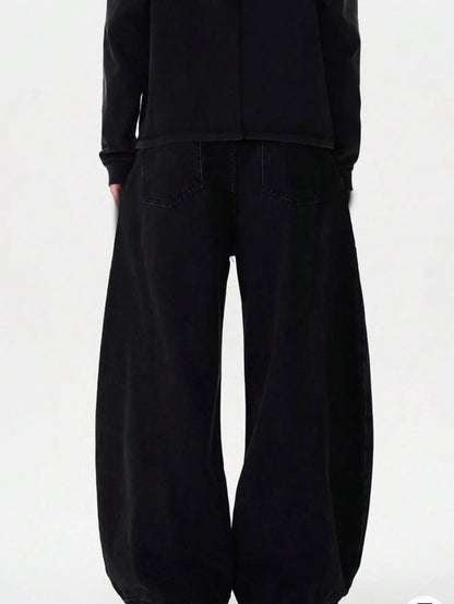 Men’s Wide Leg Curved Denim Jeans – Streetwear Loose Fit
