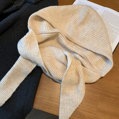 Korean Balaclava Bonnet Women Skullies Beanies Hat Scarf One-piece Thickened Warm Neck Protection Winter Accessories Knitted Law